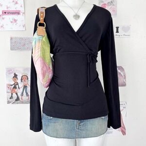 Motherhood Y2K Black Wrap Long Sleeve Top